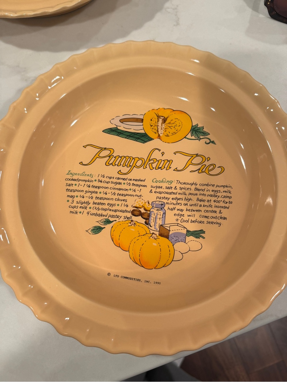 Pumpkin Pie Pie Plate Vintage 1990 pumpkin pie recipe baking dish